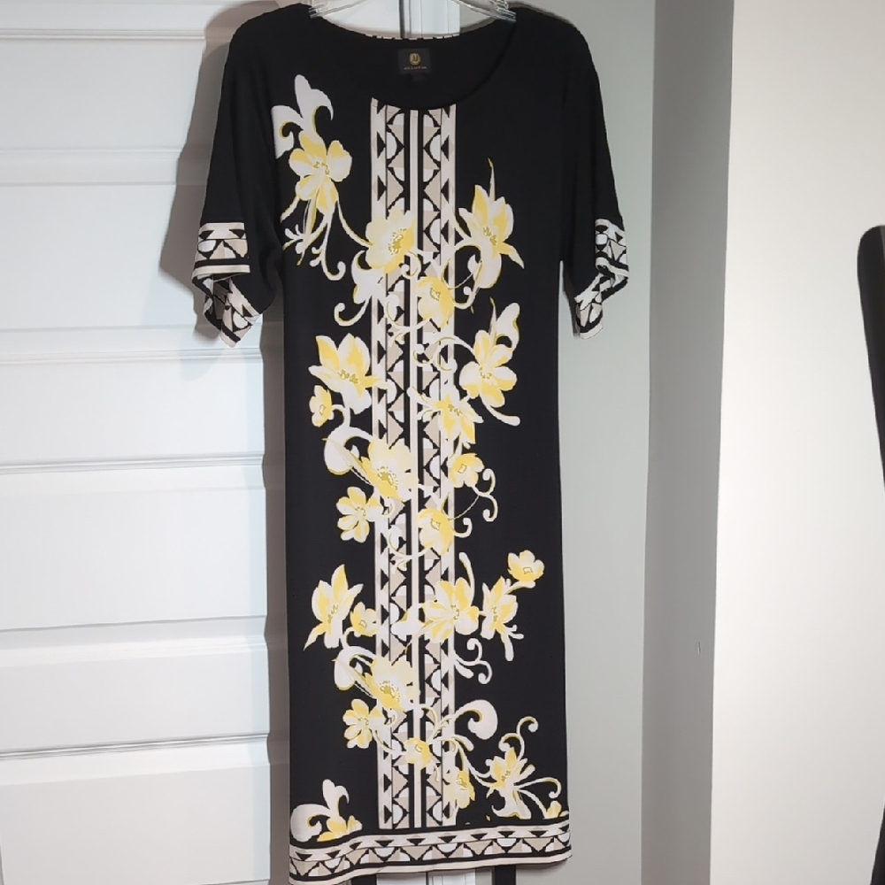JM Collection Black and Yellow Floral Midi Dress